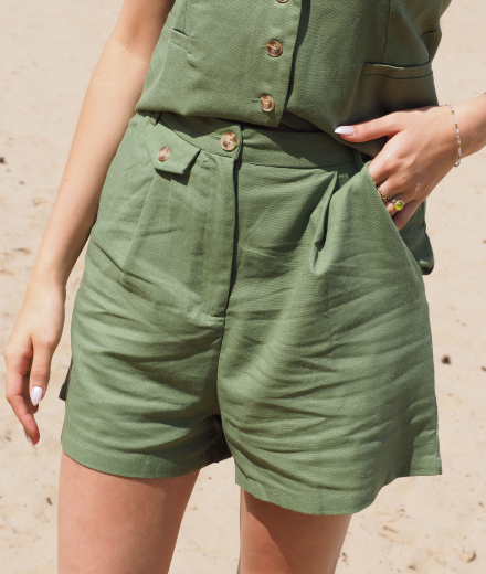 Short en lin SOLVEIG vert