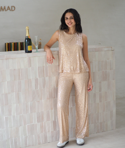 Pantalon CHERYL doré à sequins