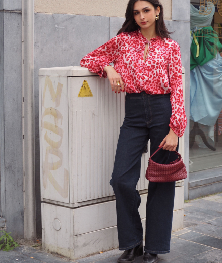 Blouse AURYANE léopard/rose